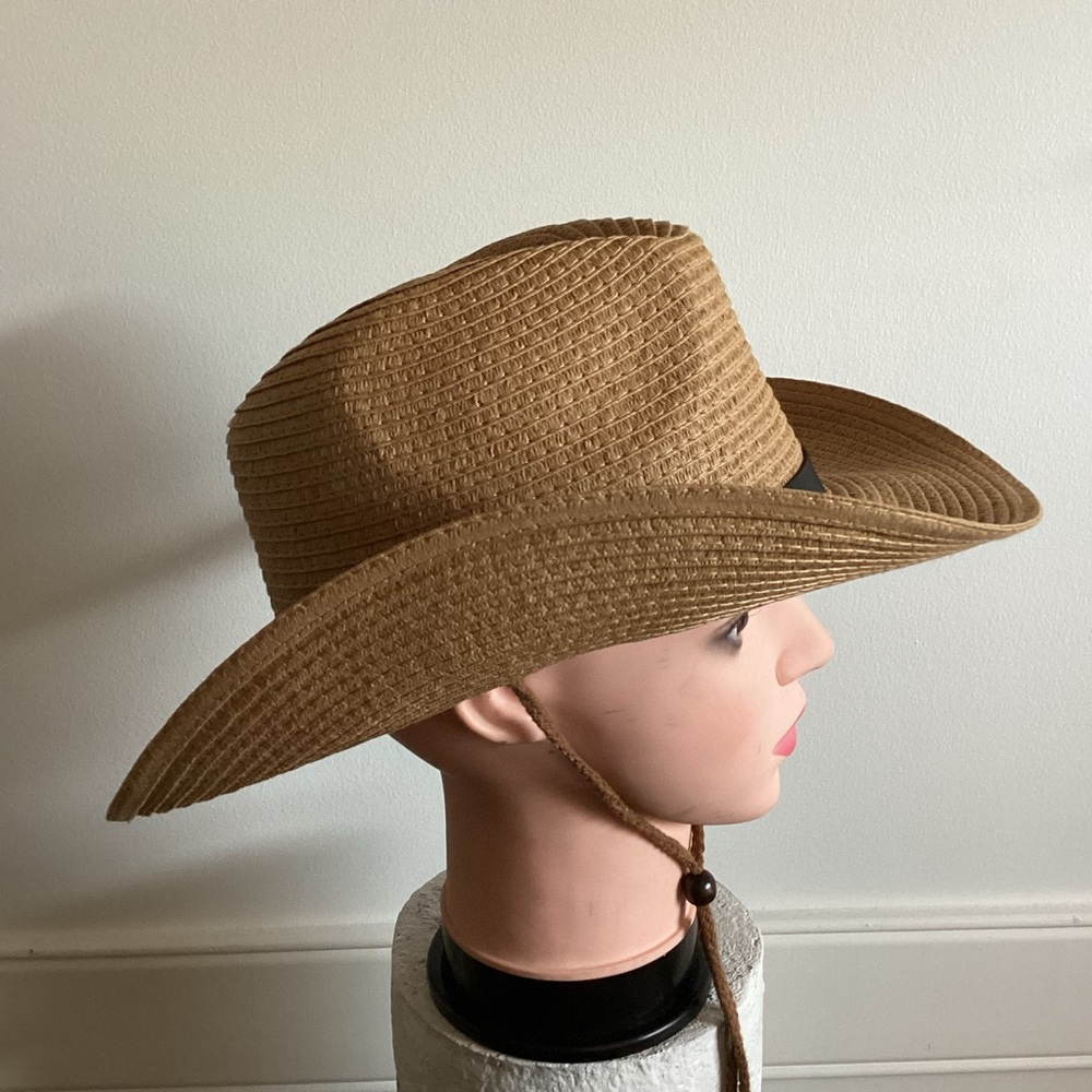 Western Wide Brim Straw Hat (Color: Khaki) - Picture 2 of 9